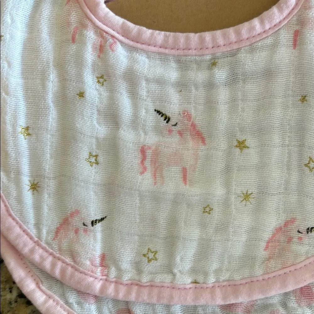 Muslin Bibs with Pink Unicorns